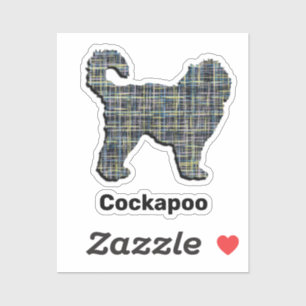 Cockapoo Dog Yellow & Black Grid Line Cut Sticker