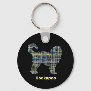 Cockapoo Dog Yellow & Black Grid Line Keychain
