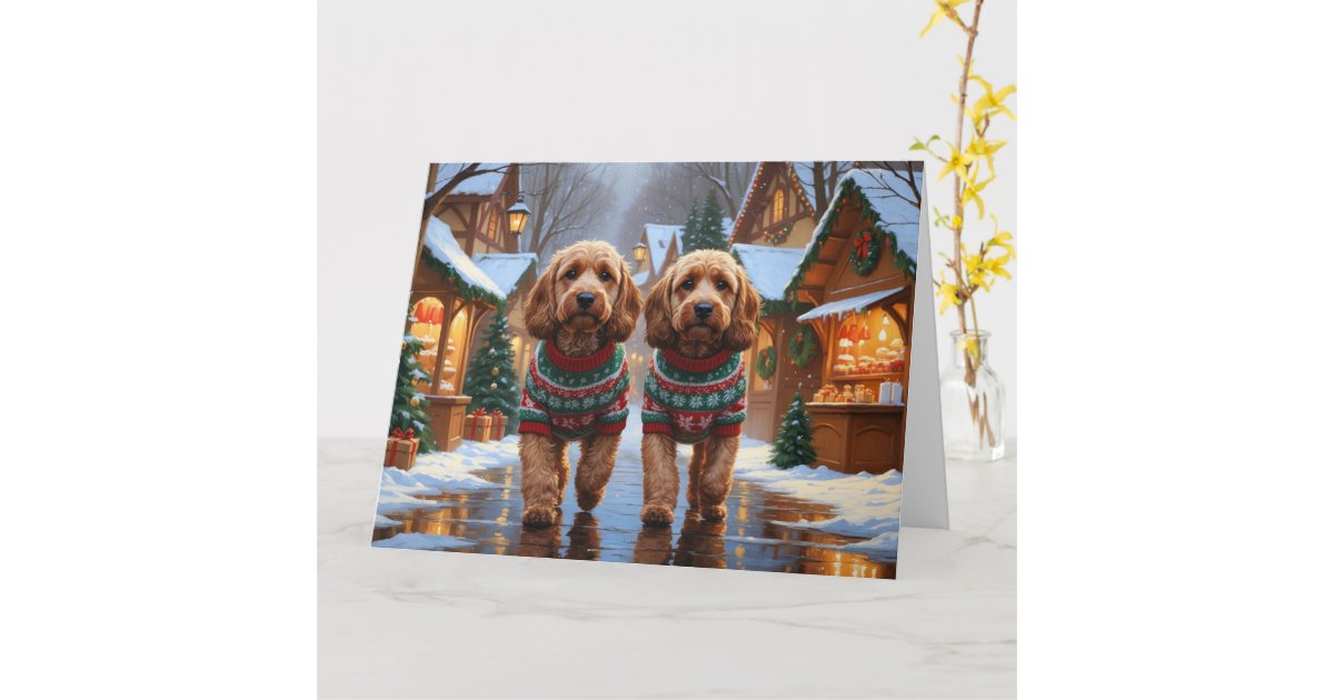 Cockapoo Dogs Christmas Snow Holiday Card | Zazzle