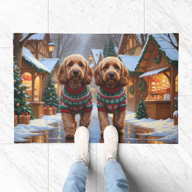 Cockapoo Dogs Christmas Snow Holiday  Doormat (Indoor)