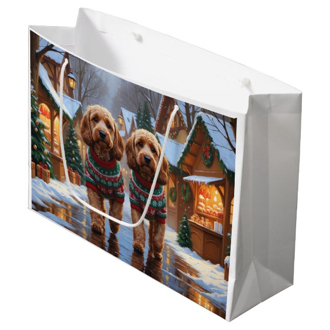 Cockapoo Dogs Christmas Snow Holiday  Large Gift Bag (Front Angled)