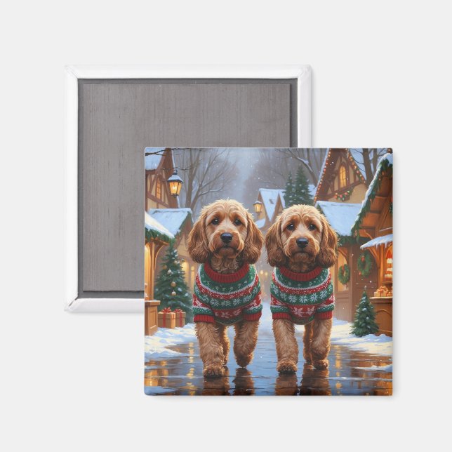 Cockapoo Dogs Christmas Snow Holiday  Magnet (Front/Back)