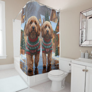 Cockapoo Dogs Christmas Snow Holiday  Shower Curtain