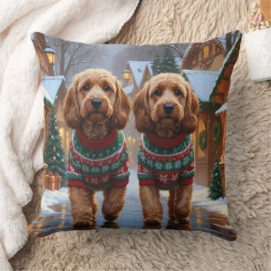Cockapoo Dogs Christmas Snow Holiday  Throw Pillow