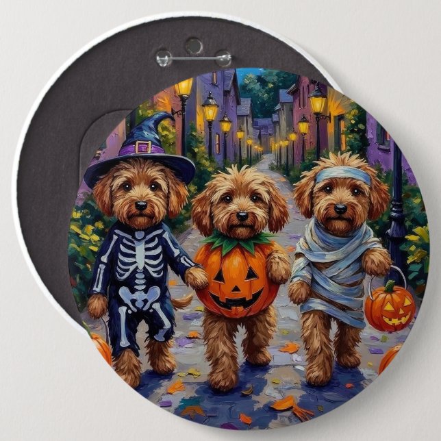 Cockapoo Dogs Trick-or-Treating Halloween Costume Button (Front & Back)