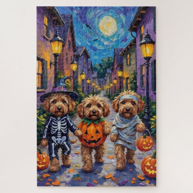 Cockapoo Dogs Trick-or-Treating Halloween Costume Jigsaw Puzzle (Vertical)
