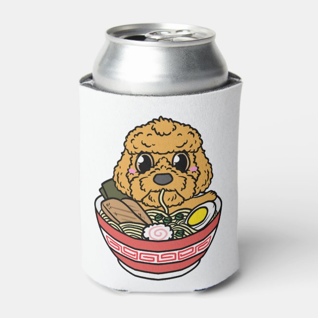 Cockapoo Eating Ramen Noodles Spoodle Dog Japanese Can Cooler (Can Front)