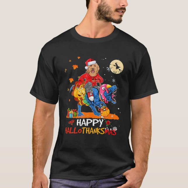 Cockapoo Happy Hallothanksmas Halloween Thanksgivi T-Shirt (Front)