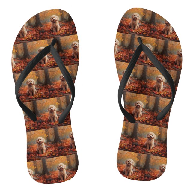 Cockapoo in Autumn Leaves Fall Inspire Flip Flops (Footbed)