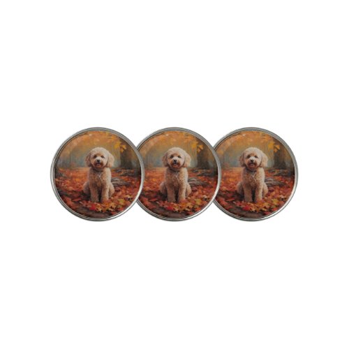 Cockapoo in Autumn Leaves Fall Inspire Golf Ball Marker