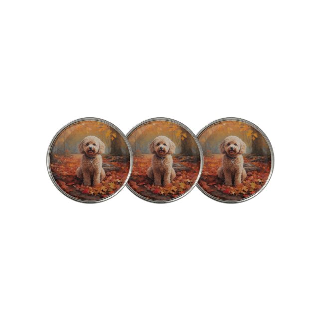 Cockapoo in Autumn Leaves Fall Inspire Golf Ball Marker (3 Up)