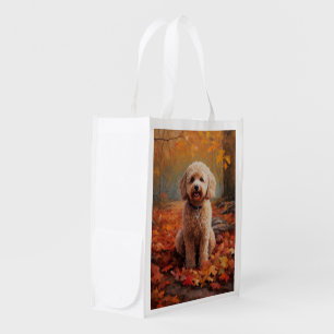Cockapoo in Autumn Leaves Fall Inspire Grocery Bag