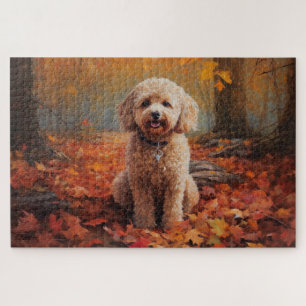 Cockapoo in Autumn Leaves Fall Inspire Jigsaw Puzzle