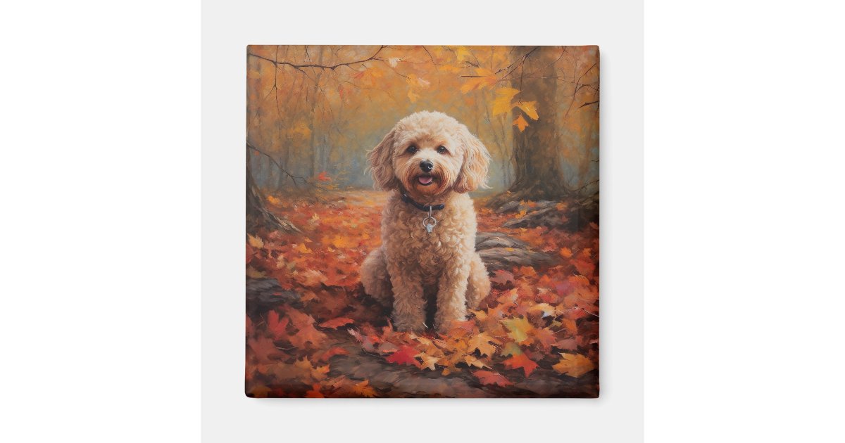 Cockapoo in Autumn Leaves Fall Inspire Magnet | Zazzle