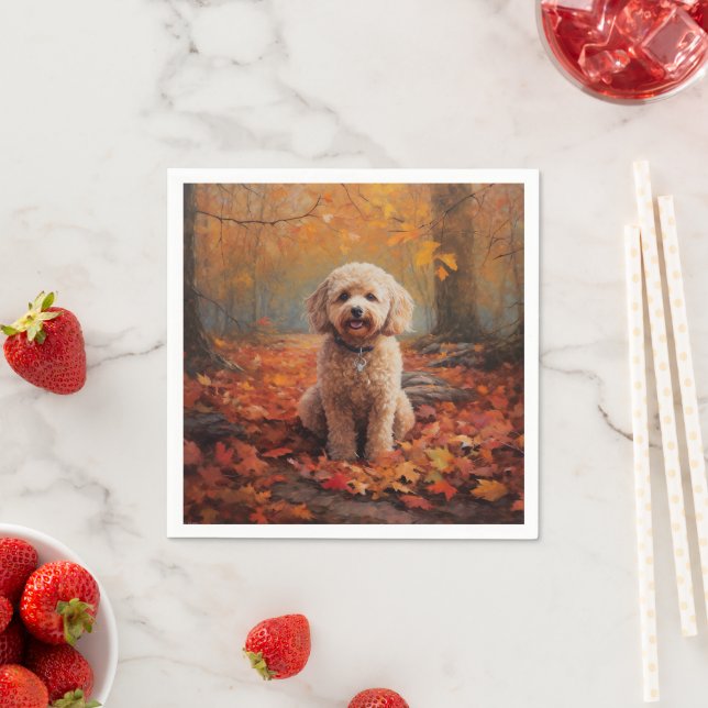 Cockapoo in Autumn Leaves Fall Inspire Napkins (Insitu)