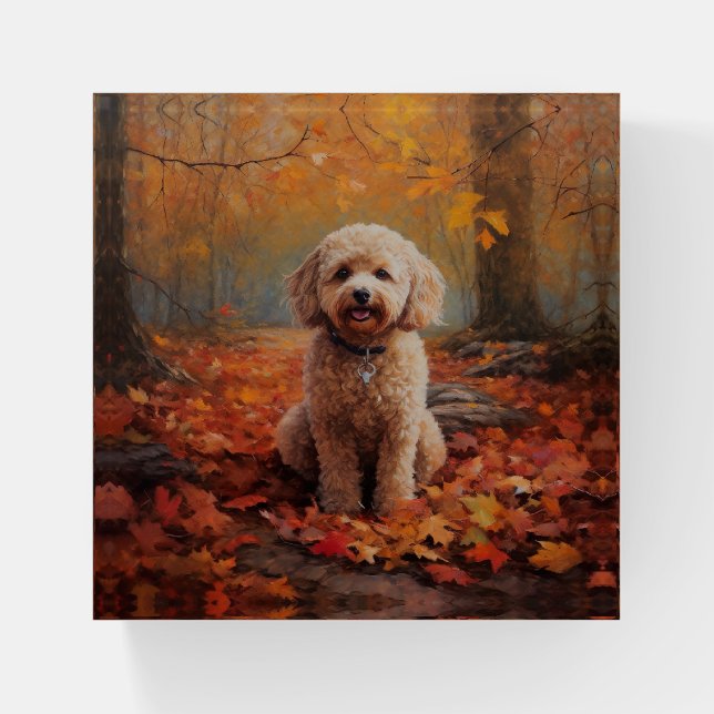 Cockapoo in Autumn Leaves Fall Inspire Paperweight (Front)