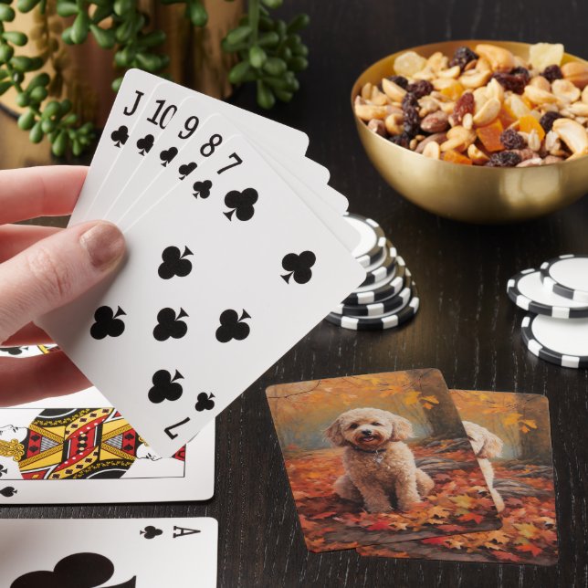 Cockapoo in Autumn Leaves Fall Inspire Poker Cards (In Situ)