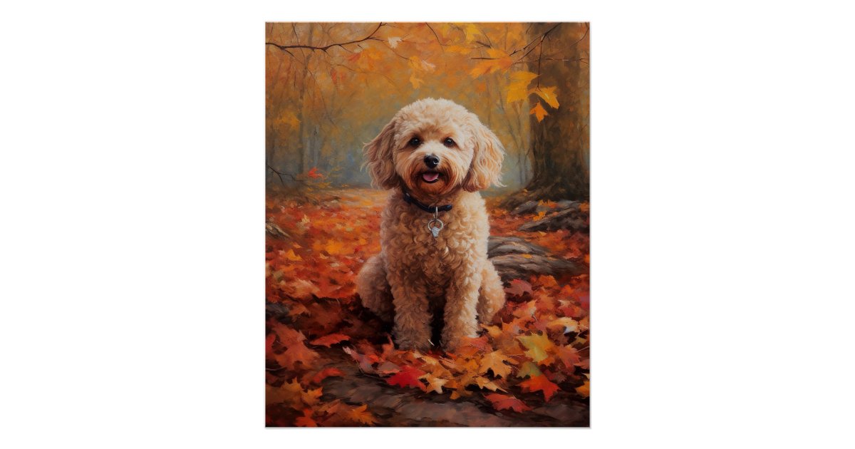 Cockapoo in Autumn Leaves Fall Inspire Poster | Zazzle