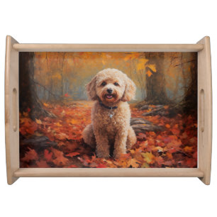 Cockapoo in Autumn Leaves Fall Inspire Serving Tray