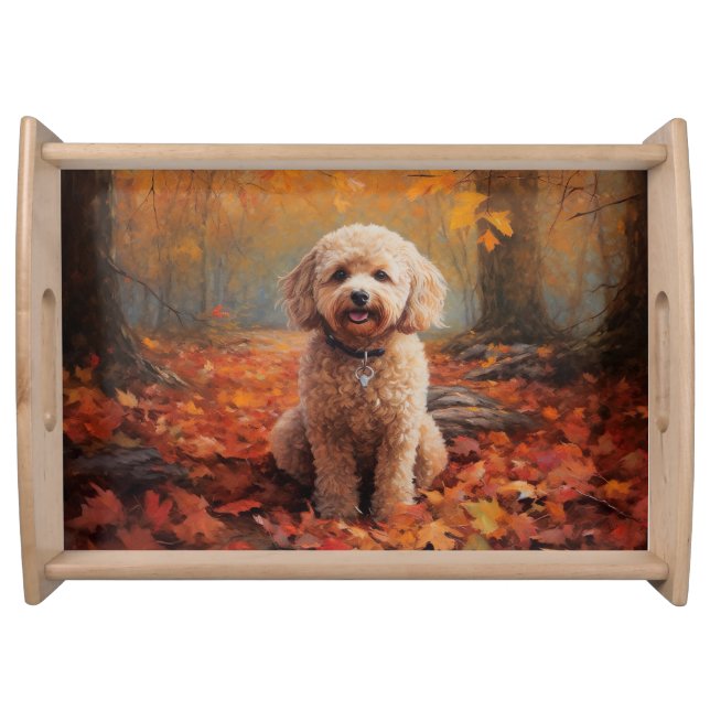 Cockapoo in Autumn Leaves Fall Inspire Serving Tray (Front)