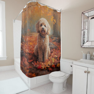 Cockapoo in Autumn Leaves Fall Inspire Shower Curtain