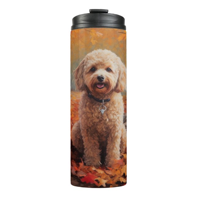 Cockapoo in Autumn Leaves Fall Inspire Thermal Tumbler (Front)