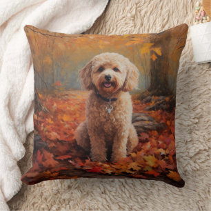 Cockapoo in Autumn Leaves Fall Inspire Throw Pillow