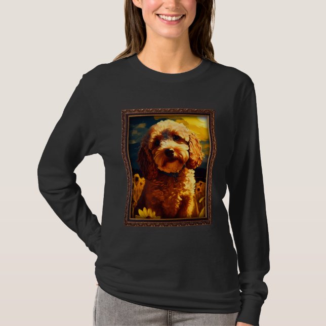 Cockapoo Painting Sunflower Flower Mom Women Flora T-Shirt (Front)