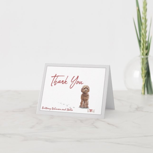 Cockapoo Pet Dog Personalize Bone with Ribbon Letterpress Thank You Card (Front)