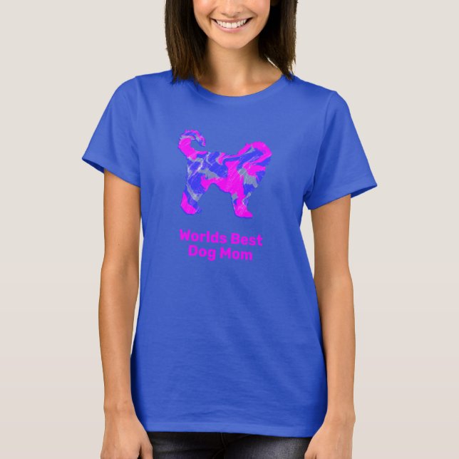Cockapoo Pet Dog Silhouette Pink Blue Best Mom T-Shirt (Front)