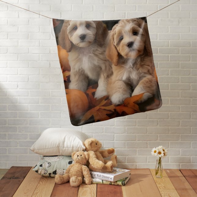 Cockapoo Puppy Autumn Delight Pumpkin  Baby Blanket (In Situ)