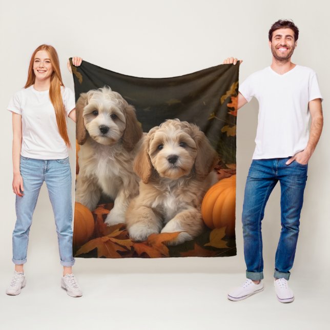 Cockapoo Puppy Autumn Delight Pumpkin  Fleece Blanket (In Situ)