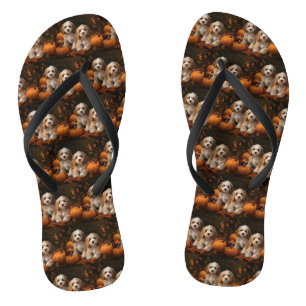 Cockapoo Puppy Autumn Delight Pumpkin  Flip Flops