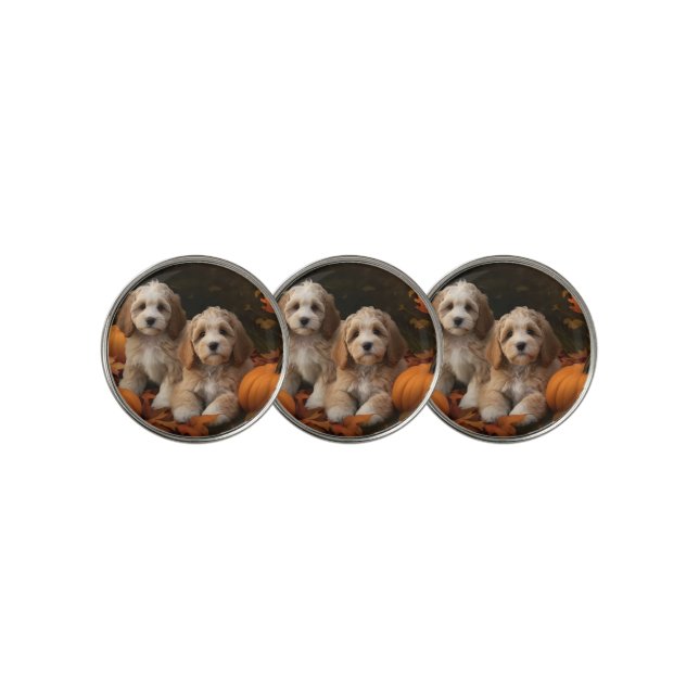 Cockapoo Puppy Autumn Delight Pumpkin  Golf Ball Marker (3 Up)