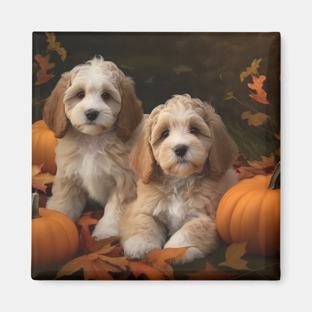 Cockapoo Puppy Autumn Delight Pumpkin  Magnet (Front)