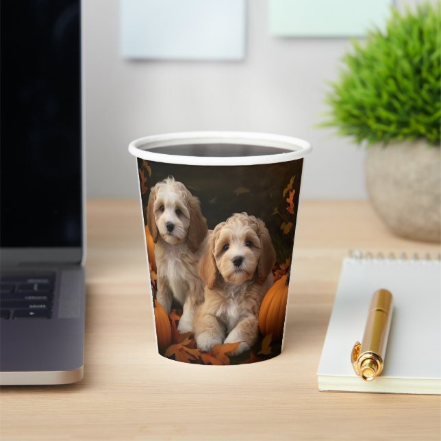Cockapoo Puppy Autumn Delight Pumpkin  Paper Cups (Insitu)
