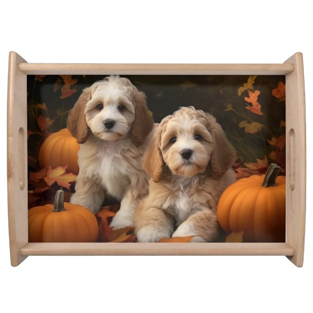 Cockapoo Puppy Autumn Delight Pumpkin  Serving Tray (Front)