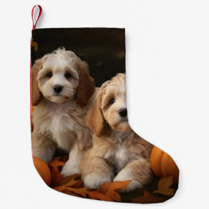 Cockapoo Puppy Autumn Delight Pumpkin Small Christmas Stocking