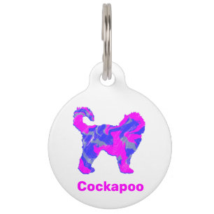 Cockapoo Puppy Crazy Hot Pink and Blue / White Pet ID Tag