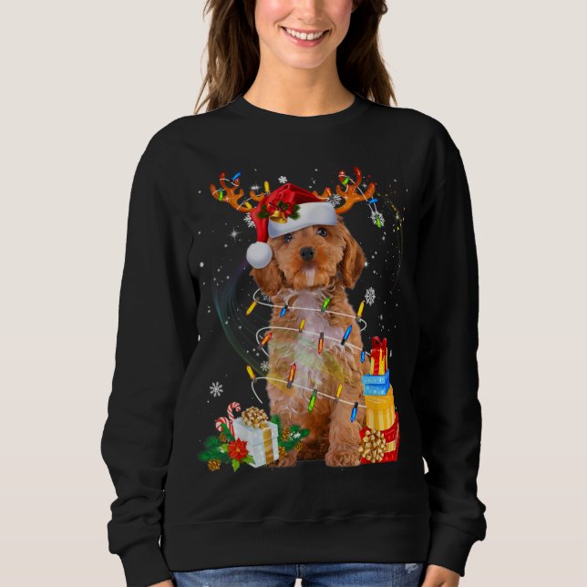 Cockapoo Reindeer Christmas Lights Funny Dog Xmas  Sweatshirt (Front)