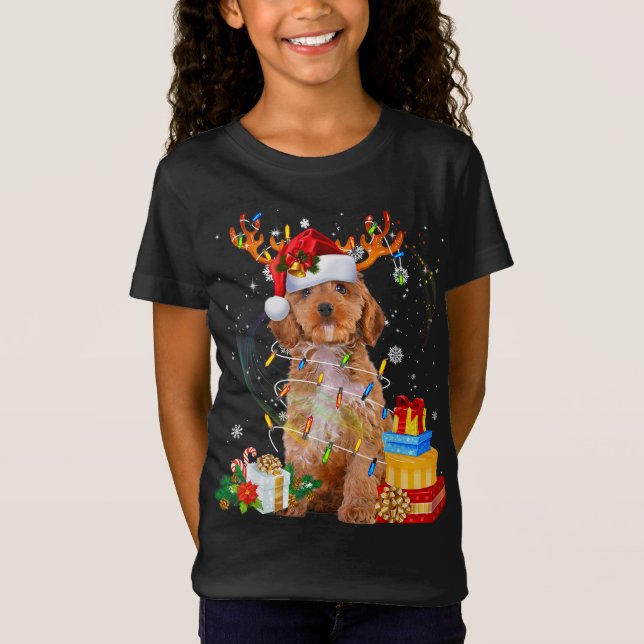 Cockapoo Reindeer Christmas Lights Funny Dog Xmas  T-Shirt (Front)