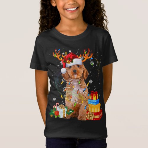 Cockapoo Reindeer Christmas Lights Funny Dog Xmas  T_Shirt