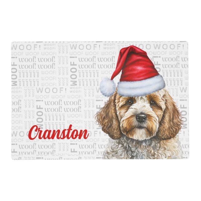 Cockapoo Santa Dog Christmas Pet Dinner Placemat (Front)
