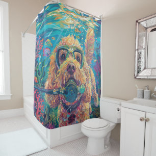 Cockapoo Scuba Diving Underwater Shower Curtain