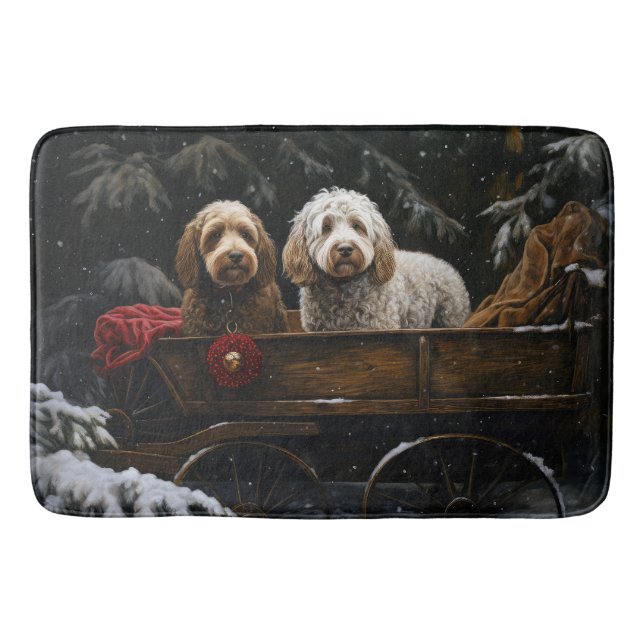 Cockapoo Snowy Sleigh Christmas Decor   Bath Mat (Front)