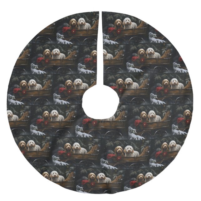 Cockapoo Snowy Sleigh Christmas Decor   Brushed Polyester Tree Skirt (Front)