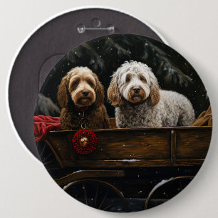 Cockapoo Snowy Sleigh Christmas Decor Button