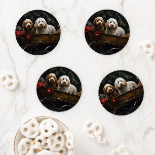 Cockapoo Snowy Sleigh Christmas Decor Coaster Set