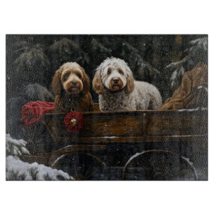 Cockapoo Snowy Sleigh Christmas Decor Cutting Board
