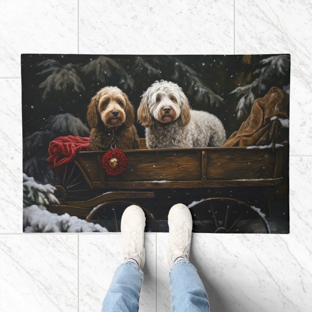 Cockapoo Snowy Sleigh Christmas Decor    Doormat (Indoor)
